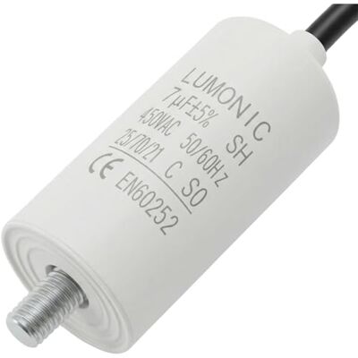 Lumonic Condensador de partida 7 µF 450 V com cabo I 30 x 60 mm I 7uF I condensador de motor com caixa de plástico I condensador de funcionamento I para bombas, corta-relvas, ferramentas Lumonic Condensador de partida 7 µF 450 V com cabo I 30 x 60 mm I 7uF I condensador de motor com caixa de plástico I condensador de funcionamento I para bombas, corta-relvas, ferramentas