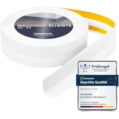 HOLZBRINK Rodapie PVC adesivo 32 x 23 mm, 10 m Rodapie flexível para acabamento de bancadas cozinha, móveis casa de banho perfil PVC Cor: branco HOLZBRINK Rodapie PVC adesivo 32 x 23 mm, 10 m Rodapie flexível para acabamento de bancadas cozinha, móveis casa de banho perfil PVC Cor: branco