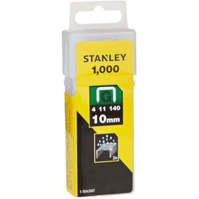 Stanley 1-TRA706T Agrafo tipo G (4/11/140) 10mm 1000 u. Fio de calibre grosso, metal galvanizado resistente à corrosão, compatível com agrafadores manuais e elétricos Stanley 1-TRA706T Agrafo tipo G (4/11/140) 10mm 1000 u. Fio de calibre grosso, metal galvanizado resistente à corrosão, compatível com agrafadores manuais e elétricos