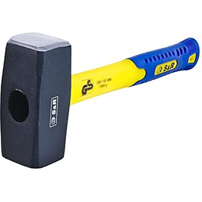 S&R Caneca vaso de vaso de 1 kg em aço forjado C50. Martelo com cabo de fibra de vidro com revestimento de PVC anti-vibração S&R Caneca vaso de vaso de 1 kg em aço forjado C50. Martelo com cabo de fibra de vidro com revestimento de PVC anti-vibração