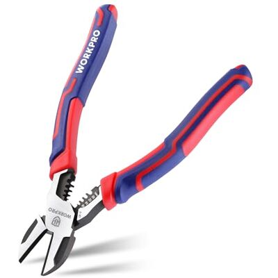 WORKPRO Alicates de Corte Diagonal, Cortadora Diagonal Profissional 2 em 1, Pelador de Cabos, Cortador de Fio, Aço Cromo Vanádio, com Cabo Antiderrapante (comprimento 196 mm) WORKPRO Alicates de Corte Diagonal, Cortadora Diagonal Profissional 2 em 1, Pelador de Cabos, Cortador de Fio, Aço Cromo Vanádio, com Cabo Antiderrapante (comprimento 196 mm)
