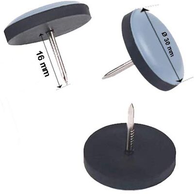 Goodway 16 deslizadores redondos de teflon para móveis, com prego, diâmetro de 30 mm, 16 unidades, 5 mm de espessura, revestimento de teflon deslizadores de cadeiras Goodway 16 deslizadores redondos de teflon para móveis, com prego, diâmetro de 30 mm, 16 unidades, 5 mm de espessura, revestimento de teflon deslizadores de cadeiras
