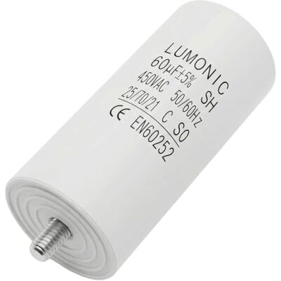 Lumonic Capacitor de arranque 60 µF 450 V com tomada I 45 x 100 mm I 60 uF I Condensador de motor com caixa de plástico I Capacitor de funcionamento I para bombas, corta-relvas, ferramentas Lumonic Capacitor de arranque 60 µF 450 V com tomada I 45 x 100 mm I 60 uF I Condensador de motor com caixa de plástico I Capacitor de funcionamento I para bombas, corta-relvas, ferramentas