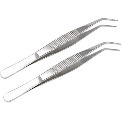 MMOBIEL 2 pinças de aço inoxidável de 12 cm/5 polegadas com ponta curva e dentada. Ferramenta profissional de pinça multiúsos para trabalhos industriais, laboratório, jardinagem, cozinha MMOBIEL 2 pinças de aço inoxidável de 12 cm/5 polegadas com ponta curva e dentada. Ferramenta profissional de pinça multiúsos para trabalhos industriais, laboratório, jardinagem, cozinha