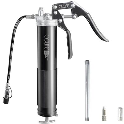 CCLIFE Pistola de lubrificação manual 6000 PSI, bomba de lubrificação com mangueira flexível, lubrificante profissional de metal para cartuchos de 400 g CCLIFE Pistola de lubrificação manual 6000 PSI, bomba de lubrificação com mangueira flexível, lubrificante profissional de metal para cartuchos de 400 g