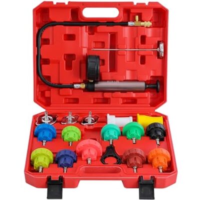KATSU Tools KATSU Kit de teste de pressão do sistema de refrigeração do radiador do carro de 18 peças, detector de fugas do tanque de água para carros, camiões, SUV KATSU Tools KATSU Kit de teste de pressão do sistema de refrigeração do radiador do carro de 18 peças, detector de fugas do tanque de água para carros, camiões, SUV