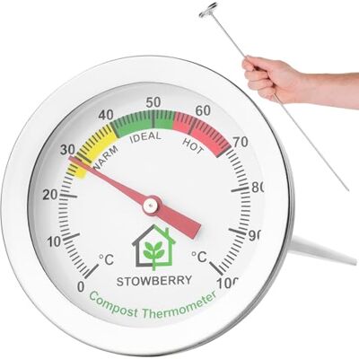 STOWBERRY Termómetro de compostagem de 500 mm, medidor de temperatura do solo de aço inoxidável com esfera de 50 mm, termómetro de sonda longa para jardim, quintal e compostagem doméstica STOWBERRY Termómetro de compostagem de 500 mm, medidor de temperatura do solo de aço inoxidável com esfera de 50 mm, termómetro de sonda longa para jardim, quintal e compostagem doméstica