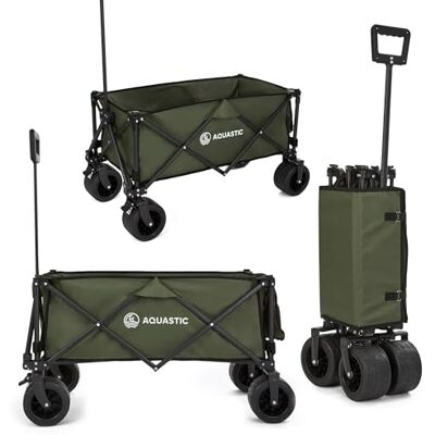 AQUASTIC Carrinho com rodas porta-todo carro de mão de transporte com rodas resistentes de PVC ideal carrinho de jardim e praia com encosto ajustável azeitona AQUASTIC Carrinho com rodas porta-todo carro de mão de transporte com rodas resistentes de PVC ideal carrinho de jardim e praia com encosto ajustável azeitona