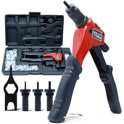 CCLIFE Rebitadeira de porcas, rebitadeira manual com 4 mandris intercambiáveis M3 M4 M5 M6, 180 peças porcas de rebite, para oficina de garagem, indústria de aço inoxidável CCLIFE Rebitadeira de porcas, rebitadeira manual com 4 mandris intercambiáveis M3 M4 M5 M6, 180 peças porcas de rebite, para oficina de garagem, indústria de aço inoxidável