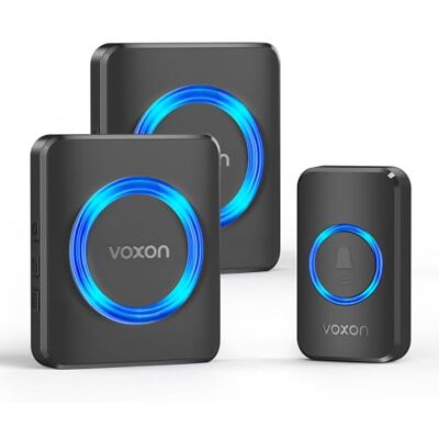 VOXON Campainha sem fio, alcance de 400 m, conjunto de campainha com 2 receptores, resistente à água IP65 para exteriores, campainha de porta com luz LED, 5 níveis de volume, 60 melodias VOXON Campainha sem fio, alcance de 400 m, conjunto de campainha com 2 receptores, resistente à água IP65 para exteriores, campainha de porta com luz LED, 5 níveis de volume, 60 melodias