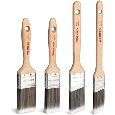 WORKPRO Conjunto de 4 Pincéis Profissionais, Pincéis de Pintura de Madeira com Certificação FSC 100%, Conjunto de Pincel Plano e Angular 25 mm / 38 mm / 38 mm / 50 mm, Sem Perda de Cerdas WORKPRO Conjunto de 4 Pincéis Profissionais, Pincéis de Pintura de Madeira com Certificação FSC 100%, Conjunto de Pincel Plano e Angular 25 mm / 38 mm / 38 mm / 50 mm, Sem Perda de Cerdas