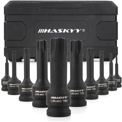 HASKYY Conjunto de chaves de impacto de 1/2 polegadas T20-T80 e Torx, 10 peças, para carro, manutenção de travões e reparação HASKYY Conjunto de chaves de impacto de 1/2 polegadas T20-T80 e Torx, 10 peças, para carro, manutenção de travões e reparação