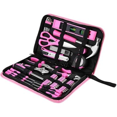 DEKO Conjunto de ferramentas rosa de 110 peças, kit de ferramentas básico para senhoras para mulher com bolsa de transporte fácil, para bricolage e reparações diárias DEKO Conjunto de ferramentas rosa de 110 peças, kit de ferramentas básico para senhoras para mulher com bolsa de transporte fácil, para bricolage e reparações diárias