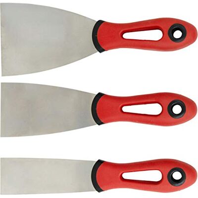 Connex Conjunto de espátulas para pintor (3 peças, 40 mm, 60 mm e 80 mm, cabo e folha 2K de aço inoxidável, para massa e raspagem de tinta ou papel de parede/espátula universal/espátula de manga / Connex Conjunto de espátulas para pintor (3 peças, 40 mm, 60 mm e 80 mm, cabo e folha 2K de aço inoxidável, para massa e raspagem de tinta ou papel de parede/espátula universal/espátula de manga /