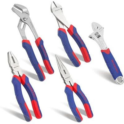 WORKPRO Conjunto de alicates e chaves de fenda para bricolagem, de aço cromo vanádio, 5 peças, da WORKPRO Conjunto de alicates e chaves de fenda para bricolagem, de aço cromo vanádio, 5 peças, da
