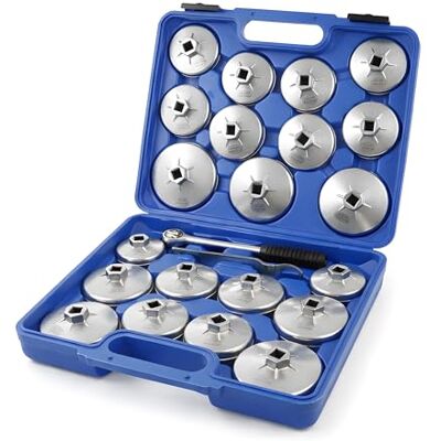 KATSU Tools KATSU Conjunto de caneca de chave de filtro de óleo de 23 peças, 1/2" Hex Drive 65-101 mm ferramenta de extração de tomada de filtro de óleo de alumínio para reparação de automóveis 450256 KATSU Tools KATSU Conjunto de caneca de chave de filtro de óleo de 23 peças, 1/2" Hex Drive 65-101 mm ferramenta de extração de tomada de filtro de óleo de alumínio para reparação de automóveis 450256