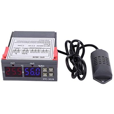 Walfront Controlador de temperatura e humidade, entrada 12-220 V, ecrã digital Medição precisa de TH, tensão universal AC/DC, sensor integrado de TH, para equipamentos eletrónicos e estufas Walfront Controlador de temperatura e humidade, entrada 12-220 V, ecrã digital Medição precisa de TH, tensão universal AC/DC, sensor integrado de TH, para equipamentos eletrónicos e estufas