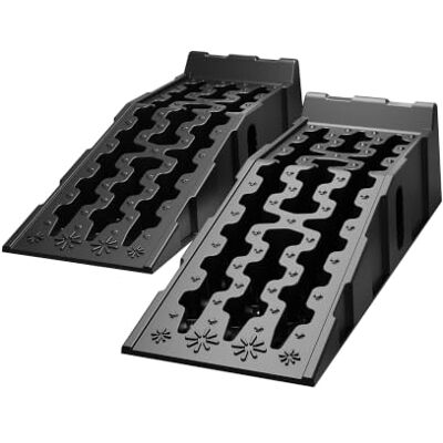 WilTec Conjunto de 2 rampas de carga para carros suportam até 5 t, robustas para carros de PP, calços de carga para rodas 90,5 x 30 x 21,5 cm com base antiderrapante, ideal para trabalhos de WilTec Conjunto de 2 rampas de carga para carros suportam até 5 t, robustas para carros de PP, calços de carga para rodas 90,5 x 30 x 21,5 cm com base antiderrapante, ideal para trabalhos de