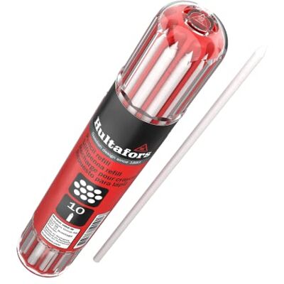 Hultafors Conjunto de minas brancas para lápis carpinteiro 10 peças I I prático dispensador com fixação por clipe I minas universais de 2,8 mm I para diferentes superfícies I Hultafors Conjunto de minas brancas para lápis carpinteiro 10 peças I I prático dispensador com fixação por clipe I minas universais de 2,8 mm I para diferentes superfícies I