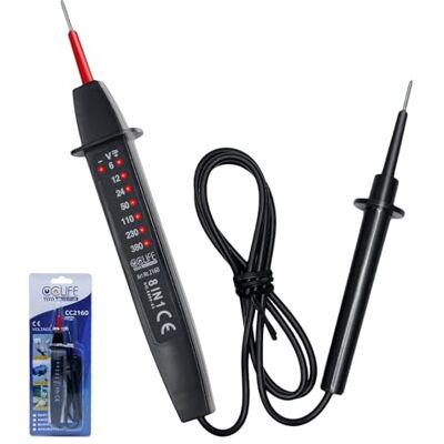 CCLIFE Testador de tensão bipolar, 6-380 V AC/DC, com ecrã LED, teste de fase robusto e ergonómico (sem bateria) CCLIFE Testador de tensão bipolar, 6-380 V AC/DC, com ecrã LED, teste de fase robusto e ergonómico (sem bateria)