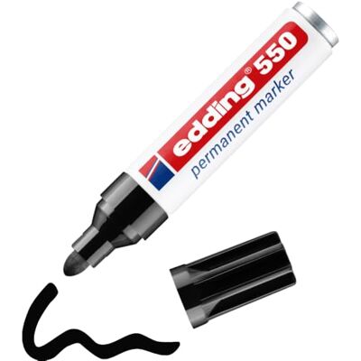 Edding 550 Marcador permanente preto 1 marcador ponta redonda 3-4 mm, impermeável, de secagem rápida, marcadores indeléveis, para cartão, plástico, madeira, metal, vidro Edding 550 Marcador permanente preto 1 marcador ponta redonda 3-4 mm, impermeável, de secagem rápida, marcadores indeléveis, para cartão, plástico, madeira, metal, vidro
