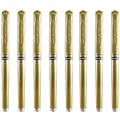 Uni-Ball Sinal Pen UM-153, caneta de tinta de gel metálica de 1 mm, espessura de traço de 0,65 mm com aderência de borracha, cor dourada (8) Uni-Ball Sinal Pen UM-153, caneta de tinta de gel metálica de 1 mm, espessura de traço de 0,65 mm com aderência de borracha, cor dourada (8)