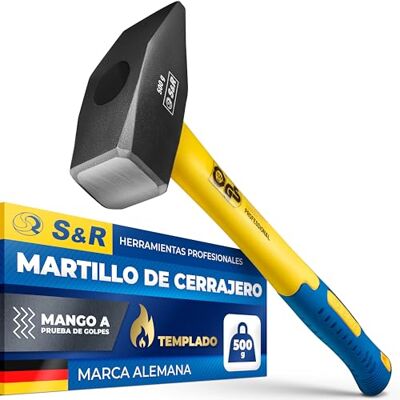 S&R Martelo de serralheiro 500 Gr. Martelo de carpinteiro profissional. Cabo de fibra de vidro anti-deslizante e anti-vibração. S&R Martelo de serralheiro 500 Gr. Martelo de carpinteiro profissional. Cabo de fibra de vidro anti-deslizante e anti-vibração.