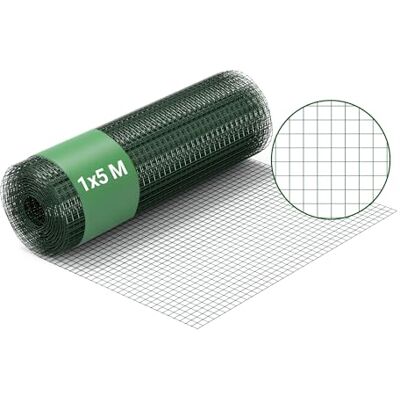 WilTec Malla de Alambre Cuadrada 12x12mm de Color Verde, Rollo 5m y Altura 100cm, de Acero galvanizado WilTec Malla de Alambre Cuadrada 12x12mm de Color Verde, Rollo 5m y Altura 100cm, de Acero galvanizado