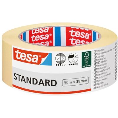 tesa Fita de pintura STANDARD, fita de pintor, removível sem resíduos até 2 dias depois, sem solventes, largura, 50 m x 38 mm tesa Fita de pintura STANDARD, fita de pintor, removível sem resíduos até 2 dias depois, sem solventes, largura, 50 m x 38 mm