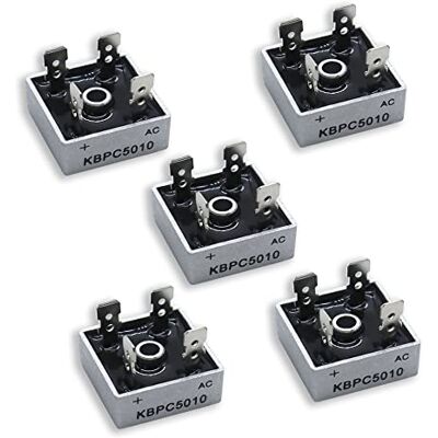 KUBOWAI 5 retificadores de ponte de 50 A, 1000 V, com carcaça de metal, díodo retificador monofásico, 4 pinos, orifício de passo () KUBOWAI 5 retificadores de ponte de 50 A, 1000 V, com carcaça de metal, díodo retificador monofásico, 4 pinos, orifício de passo ()