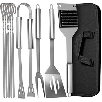 Praknu Kit de Utensílios de Aço Inoxidável para Churrasco com Estojo de Transporte Resistentes a Altas Temperaturas Praknu Kit de Utensílios de Aço Inoxidável para Churrasco com Estojo de Transporte Resistentes a Altas Temperaturas