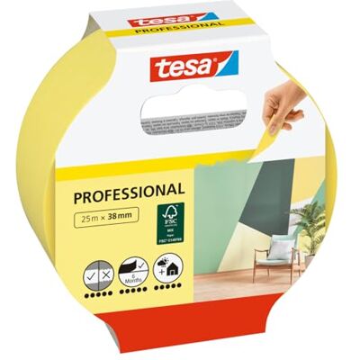 tesa Fita de pintura profissional fita de carrinho de papel tipo Washi fino trabalhos de pintura e mascaramento de precisão para interiores e exteriores, 25 m x 38 mm tesa Fita de pintura profissional fita de carrinho de papel tipo Washi fino trabalhos de pintura e mascaramento de precisão para interiores e exteriores, 25 m x 38 mm