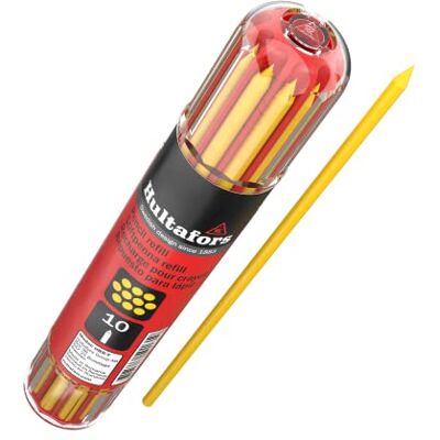 Hultafors Conjunto de minas amarelas para lápis de carpinteiro 10 peças I I num prático dispensador com fixação por clipe I minas universais de 2,8 mm I para diferentes superfícies I Hultafors Conjunto de minas amarelas para lápis de carpinteiro 10 peças I I num prático dispensador com fixação por clipe I minas universais de 2,8 mm I para diferentes superfícies I