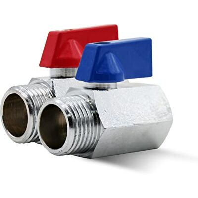 DOJA Barcelona Válvula de esfera Mini 2 peças, azul e vermelho, 1/4" M H Válvula de esfera mini de latão cromado, mini válvula de esfera para bombas de água, torneira exterior, conexões de DOJA Barcelona Válvula de esfera Mini 2 peças, azul e vermelho, 1/4" M H Válvula de esfera mini de latão cromado, mini válvula de esfera para bombas de água, torneira exterior, conexões de
