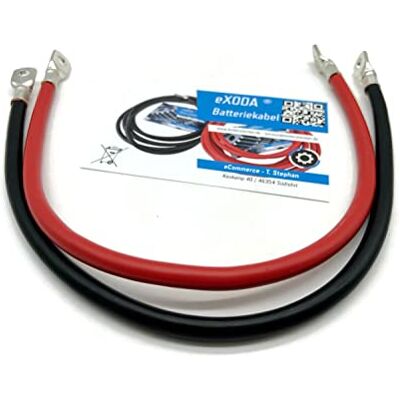 eXODA Conjunto de cabo de bateria 25 mm² 30 cm com terminais de cabo M8 vermelho e preto para carro barco mota alta flexibilidade de 99 Prozent cobre para durabilidade e segurança eXODA Conjunto de cabo de bateria 25 mm² 30 cm com terminais de cabo M8 vermelho e preto para carro barco mota alta flexibilidade de 99 Prozent cobre para durabilidade e segurança