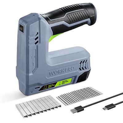 WORKPRO Grampador sem fios (3,6 V, 2000 mAh, 2000 grampos, agrafador multifuncional 2 em 1, compatível com pregos e grampos tipo 53, 8 para projetos de bricolage em móveis, carpintaria (cinza) WORKPRO Grampador sem fios (3,6 V, 2000 mAh, 2000 grampos, agrafador multifuncional 2 em 1, compatível com pregos e grampos tipo 53, 8 para projetos de bricolage em móveis, carpintaria (cinza)