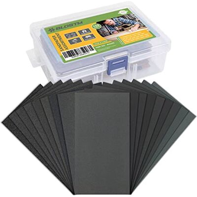 BLOSTM Papel de lixa fina a grossa 102 peças lixas à água para carro, metal e madeira grão sortido de 60 a 3000 (6 de cada) 3 x 5,5 polegadas BLOSTM Papel de lixa fina a grossa 102 peças lixas à água para carro, metal e madeira grão sortido de 60 a 3000 (6 de cada) 3 x 5,5 polegadas