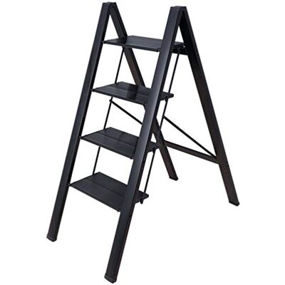 BAOYOUNI Escada de alumínio dobrável de 4 degraus portátil banco de escamação pedal antiderrapante multifuncional escada doméstica capacidade máxima 135 kg, para casa, escritório, cozinha, garagem, preto BAOYOUNI Escada de alumínio dobrável de 4 degraus portátil banco de escamação pedal antiderrapante multifuncional escada doméstica capacidade máxima 135 kg, para casa, escritório, cozinha, garagem, preto