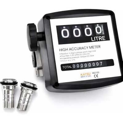 KATSU Tools KATSU Contador de medidor de fluxo de óleo de combustível diesel de 4 digitais, tanque de transferência de bomba de combustível medidor de fluxo mecânico 3,5 barras 1% precisão KATSU Tools KATSU Contador de medidor de fluxo de óleo de combustível diesel de 4 digitais, tanque de transferência de bomba de combustível medidor de fluxo mecânico 3,5 barras 1% precisão