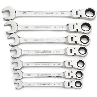 GEARWRENCH Conjunto de chaves combinadas de catraca de cabeça flexível, 7 peças, 12 pontos, SAE GEARWRENCH Conjunto de chaves combinadas de catraca de cabeça flexível, 7 peças, 12 pontos, SAE