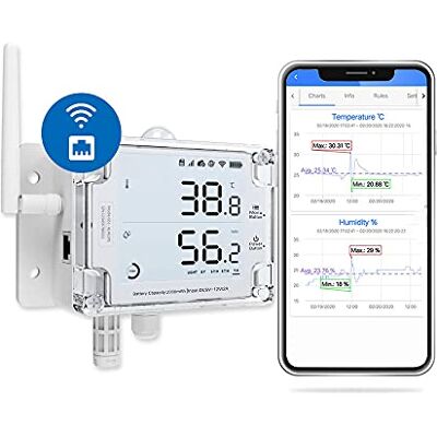 UbiBot GS1-AETH1RS Termómetro higrómetro sem fio, alertas/relatório de histórico/envio de dados da API/controlo da APP e do PC, design de nível industrial (2,4 GHz Wi-Fi e Ethernet) UbiBot GS1-AETH1RS Termómetro higrómetro sem fio, alertas/relatório de histórico/envio de dados da API/controlo da APP e do PC, design de nível industrial (2,4 GHz Wi-Fi e Ethernet)