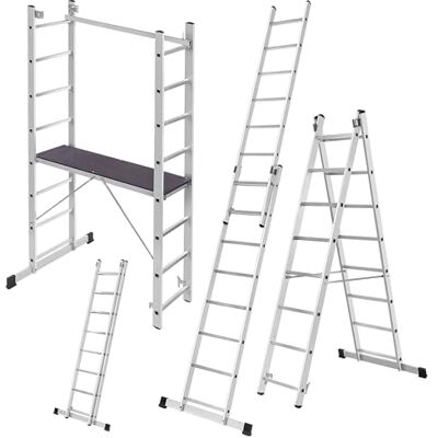 KADAX Andaime alumínio 16 degraus 114 x 214 cm, plataforma antiderrapante, escada dobrável multifunções, até 150 kg KADAX Andaime alumínio 16 degraus 114 x 214 cm, plataforma antiderrapante, escada dobrável multifunções, até 150 kg