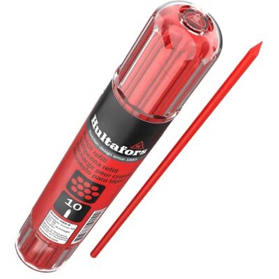Hultafors Conjunto de minas vermelhas para lápis de carpinteiro 10 peças I I num prático dispensador com fixação por clipe I minas universais de 2,8 mm I para diferentes superfícies I Hultafors Conjunto de minas vermelhas para lápis de carpinteiro 10 peças I I num prático dispensador com fixação por clipe I minas universais de 2,8 mm I para diferentes superfícies I