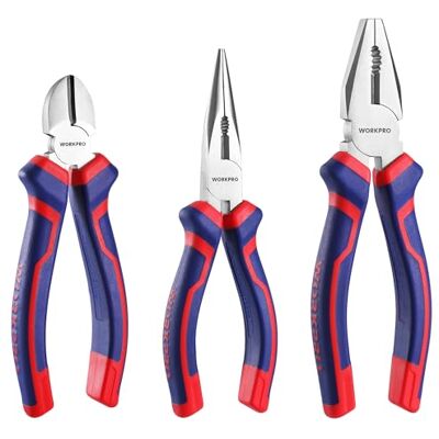 WORKPRO Conjunto de Alicates, Alicates Profissionais 3 Peças, Alicate de Ponta Longa de 160mm, Alicate de Corte Diagonal de 160 mm, Alicate Combinado de 180 mm WORKPRO Conjunto de Alicates, Alicates Profissionais 3 Peças, Alicate de Ponta Longa de 160mm, Alicate de Corte Diagonal de 160 mm, Alicate Combinado de 180 mm