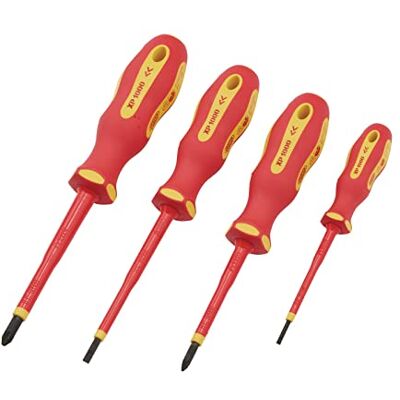 Draper XP1000 VDE Conjunto de chaves de fenda (4 peças) isoladas, metal, vermelho e amarelo, tamanho único Draper XP1000 VDE Conjunto de chaves de fenda (4 peças) isoladas, metal, vermelho e amarelo, tamanho único