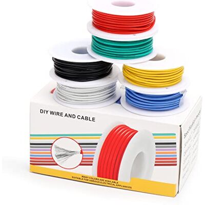 Coomoors Kit de cabo elétrico de 18 AWG Cabo elétrico de silicone de calibre 18AWG Cabo de cobre estanado 6 cores 4 metros cada cabo elétrico Conjunto de gancho flexível e suave para bricolagem Coomoors Kit de cabo elétrico de 18 AWG Cabo elétrico de silicone de calibre 18AWG Cabo de cobre estanado 6 cores 4 metros cada cabo elétrico Conjunto de gancho flexível e suave para bricolagem