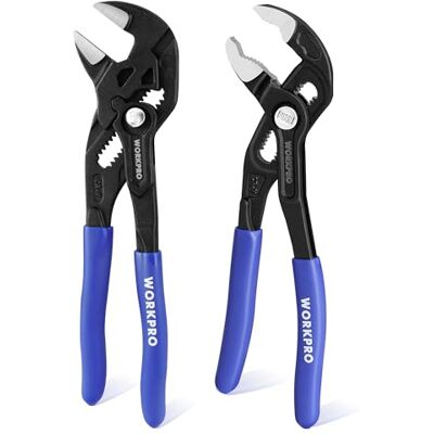 WORKPRO Conjunto chave ajustável e alicate bomba de água 2 peças de 180 mm Alicate Cr-V de 180 mm e chave de tubo com ajuste rápido para reparações e trabalhos de canalização WORKPRO Conjunto chave ajustável e alicate bomba de água 2 peças de 180 mm Alicate Cr-V de 180 mm e chave de tubo com ajuste rápido para reparações e trabalhos de canalização