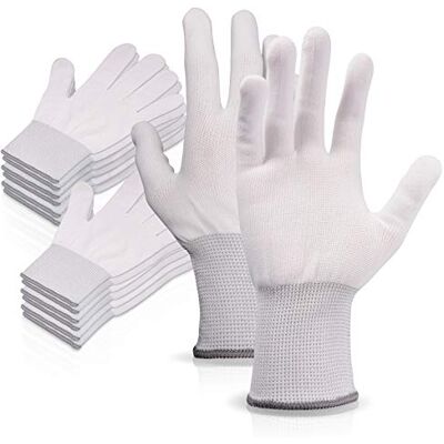Ehdis 6 Pares de Luvas de Trabalho Brancas de Nylon, conjunto antideslizantes Luvas sem costura, Luvas de Jardinagem Adesivas, para Eletricista, Reparações, Indústria Automotiva, Oficina Ehdis 6 Pares de Luvas de Trabalho Brancas de Nylon, conjunto antideslizantes Luvas sem costura, Luvas de Jardinagem Adesivas, para Eletricista, Reparações, Indústria Automotiva, Oficina