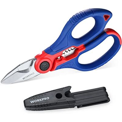 WORKPRO Tesoura de Eletricista Multifuncional de Aço Inoxidável 162 mm, Tesouras com Descascadores de Cabos e Bainha de Clipe, Ferramenta para Cortar Cabos e Fios, Cortadora Profissional para WORKPRO Tesoura de Eletricista Multifuncional de Aço Inoxidável 162 mm, Tesouras com Descascadores de Cabos e Bainha de Clipe, Ferramenta para Cortar Cabos e Fios, Cortadora Profissional para