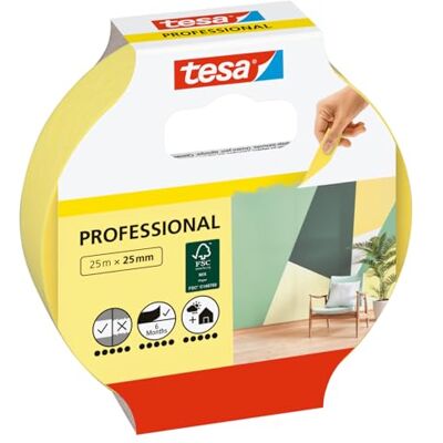 tesa Fita de pintura profissional fita de carrinho de papel tipo Washi fino trabalhos de pintura e mascaramento de precisão para interiores e exteriores, 25 m x 25 mm tesa Fita de pintura profissional fita de carrinho de papel tipo Washi fino trabalhos de pintura e mascaramento de precisão para interiores e exteriores, 25 m x 25 mm